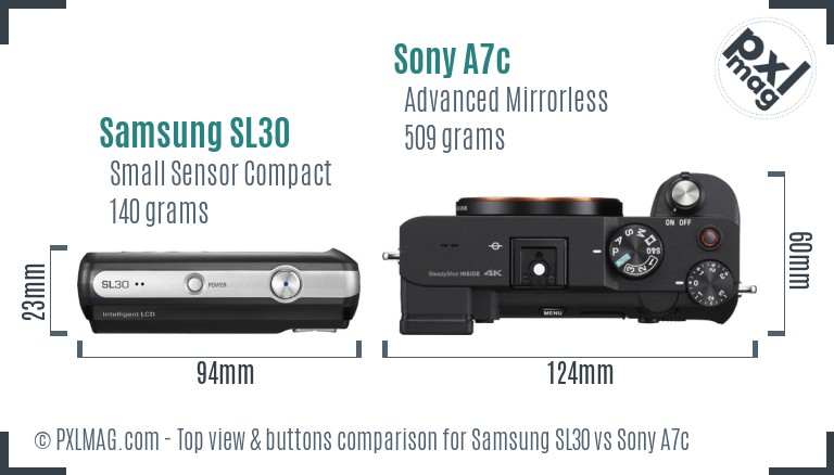 Samsung SL30 vs Sony A7c top view buttons comparison