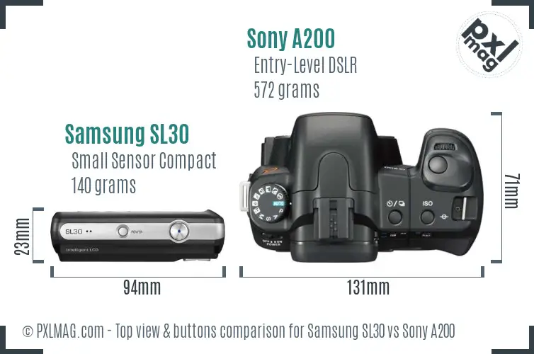 Samsung SL30 vs Sony A200 top view buttons comparison