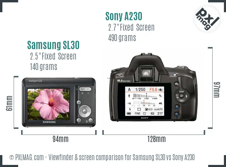 Samsung SL30 vs Sony A230 Screen and Viewfinder comparison Samsung SL30 vs Sony A230 Screen and Viewfinder comparison