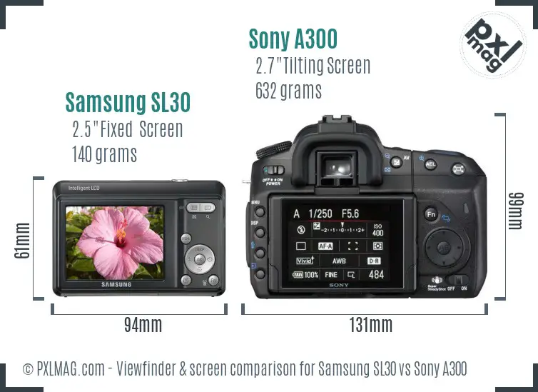 Samsung SL30 vs Sony A300 Screen and Viewfinder comparison