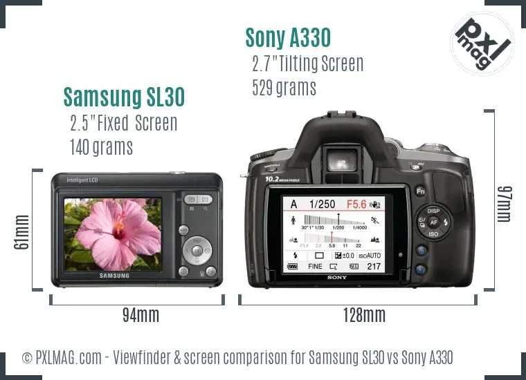 Samsung SL30 vs Sony A330 Screen and Viewfinder comparison