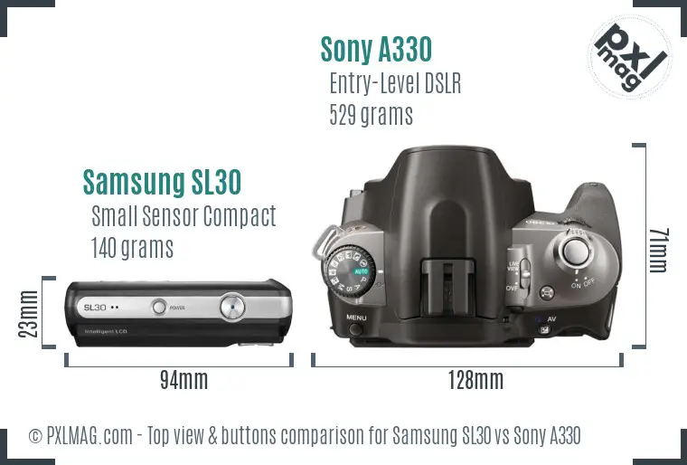 Samsung SL30 vs Sony A330 top view buttons comparison