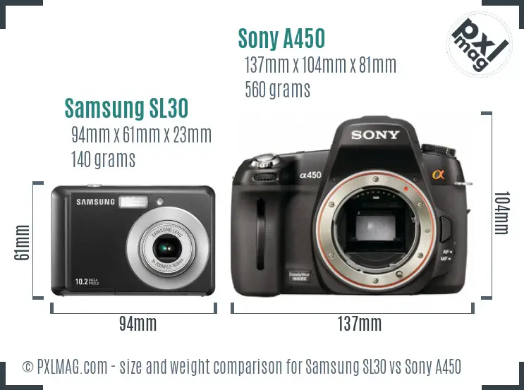 Samsung SL30 vs Sony A450 size comparison