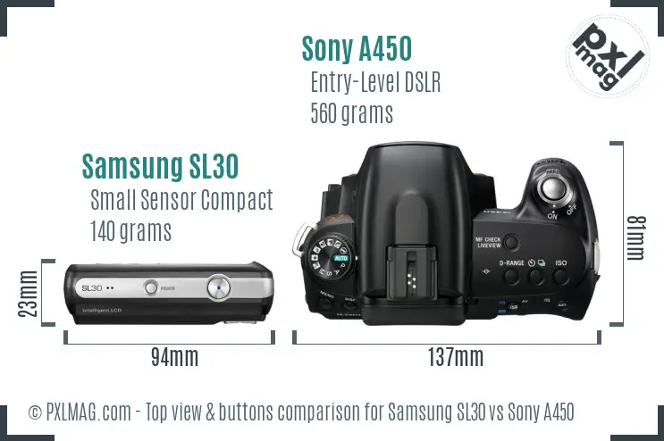 Samsung SL30 vs Sony A450 top view buttons comparison