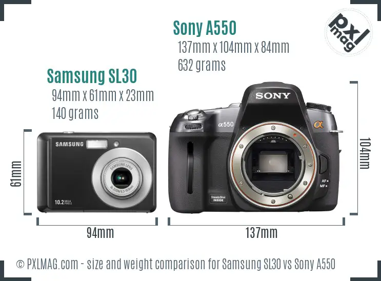 Samsung SL30 vs Sony A550 size comparison