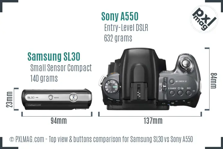 Samsung SL30 vs Sony A550 top view buttons comparison