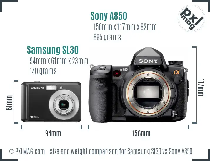 Samsung SL30 vs Sony A850 size comparison