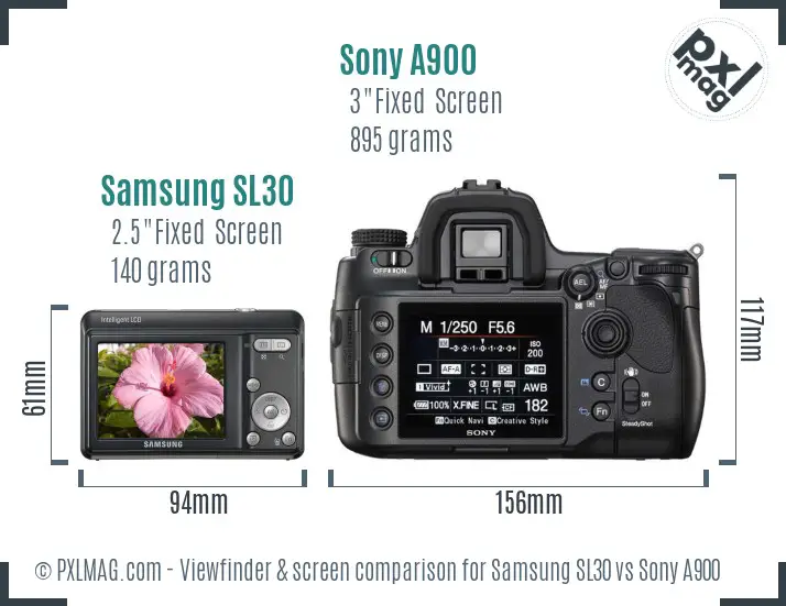 Samsung SL30 vs Sony A900 Screen and Viewfinder comparison
