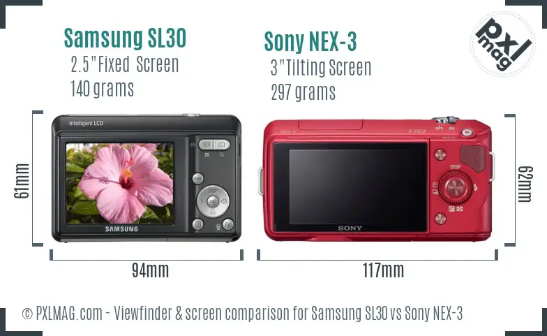 Samsung SL30 vs Sony NEX-3 Screen and Viewfinder comparison
