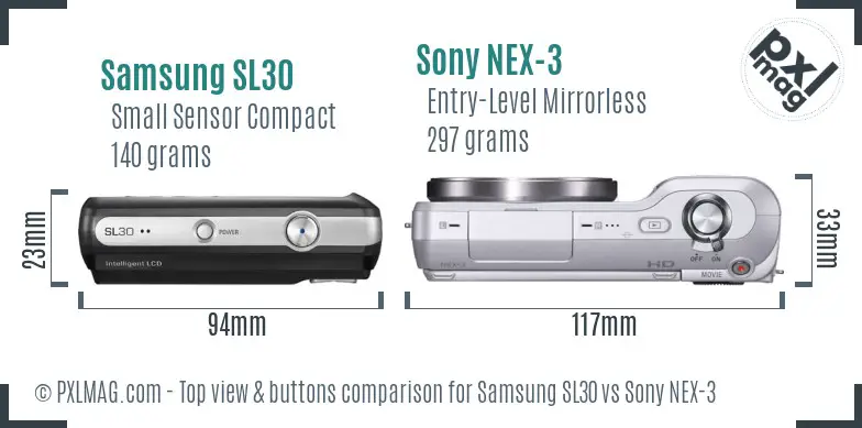 Samsung SL30 vs Sony NEX-3 top view buttons comparison