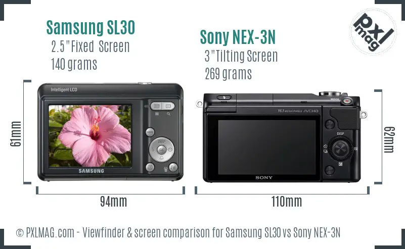 Samsung SL30 vs Sony NEX-3N Screen and Viewfinder comparison