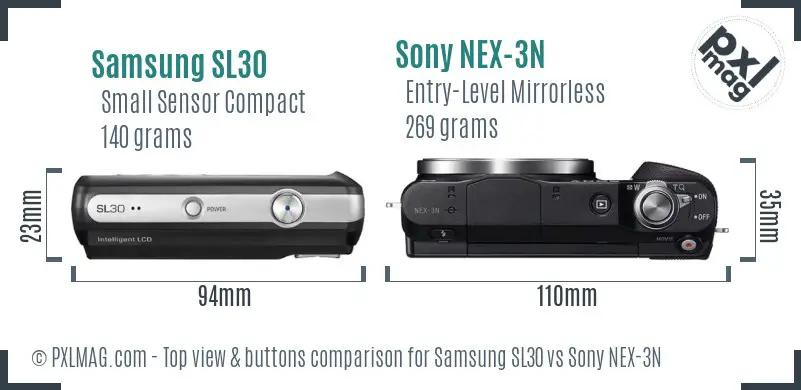 Samsung SL30 vs Sony NEX-3N top view buttons comparison