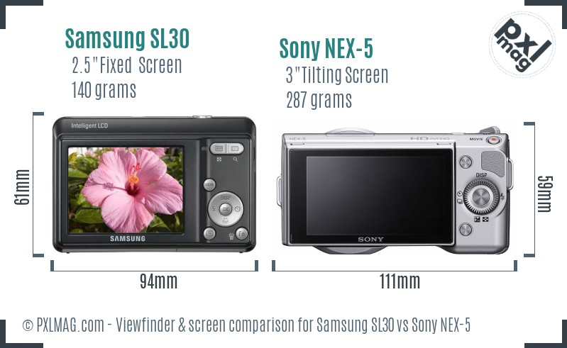 Samsung SL30 vs Sony NEX-5 Screen and Viewfinder comparison