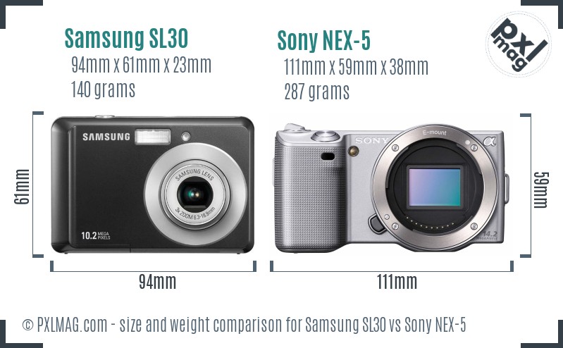 Samsung SL30 vs Sony NEX-5 size comparison