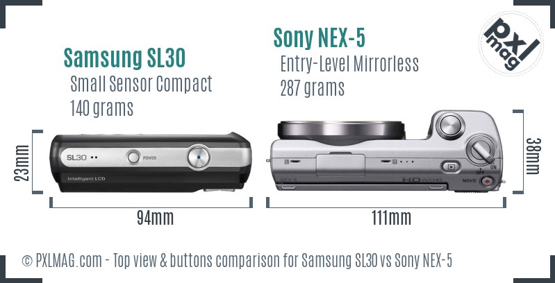Samsung SL30 vs Sony NEX-5 top view buttons comparison