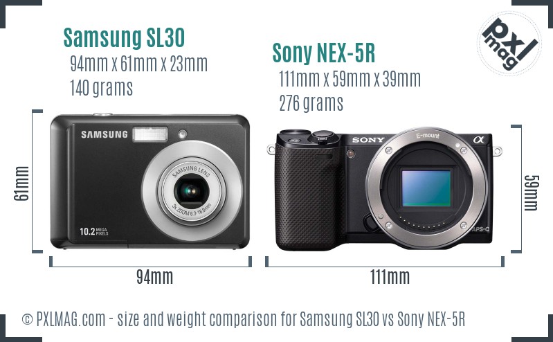 Samsung SL30 vs Sony NEX-5R size comparison