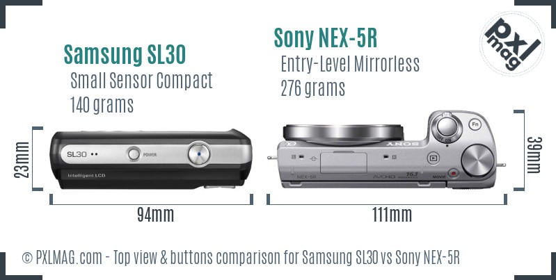 Samsung SL30 vs Sony NEX-5R top view buttons comparison