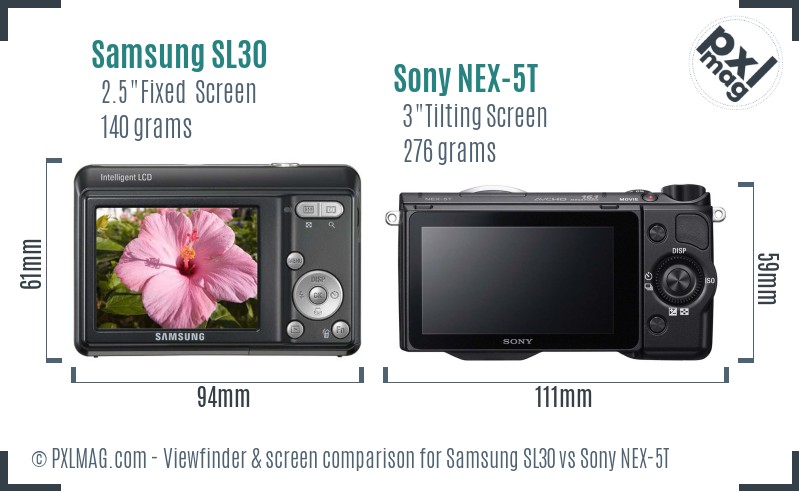 Samsung SL30 vs Sony NEX-5T Screen and Viewfinder comparison