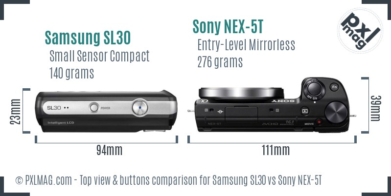 Samsung SL30 vs Sony NEX-5T top view buttons comparison