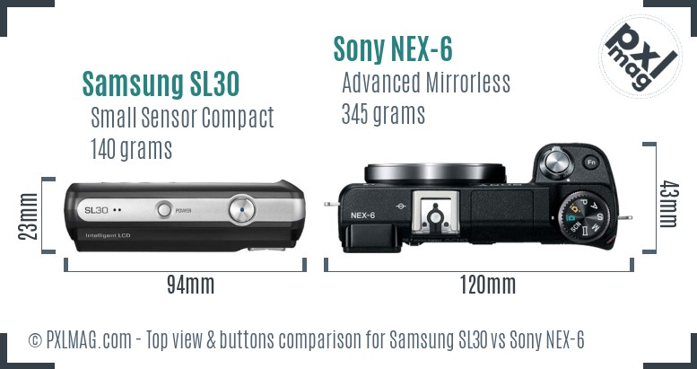 Samsung SL30 vs Sony NEX-6 top view buttons comparison