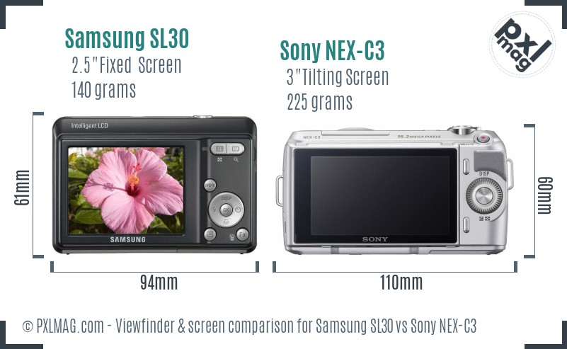 Samsung SL30 vs Sony NEX-C3 Screen and Viewfinder comparison