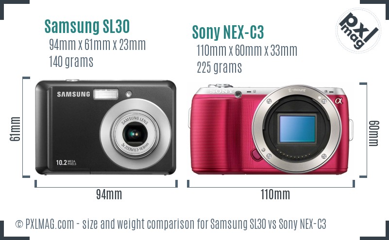 Samsung SL30 vs Sony NEX-C3 size comparison