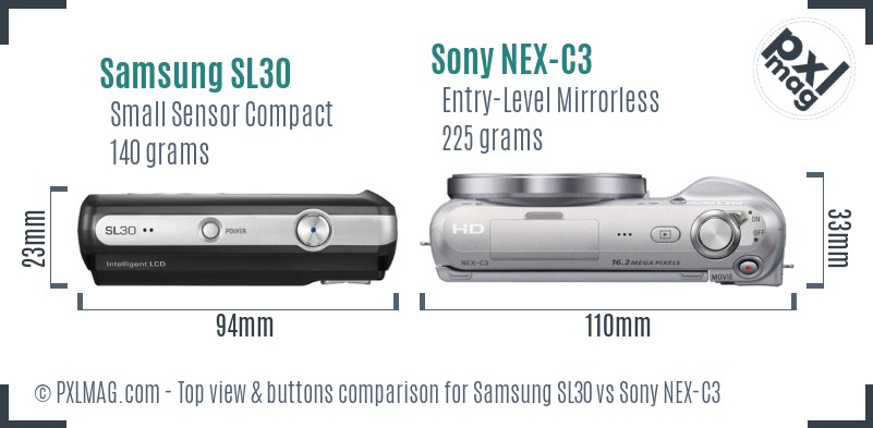 Samsung SL30 vs Sony NEX-C3 top view buttons comparison