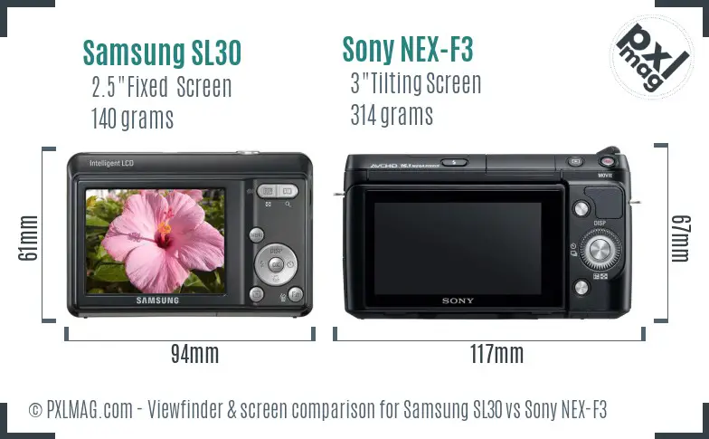 Samsung SL30 vs Sony NEX-F3 Screen and Viewfinder comparison