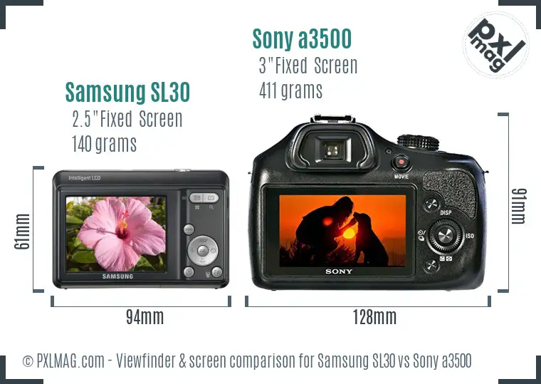 Samsung SL30 vs Sony a3500 Screen and Viewfinder comparison