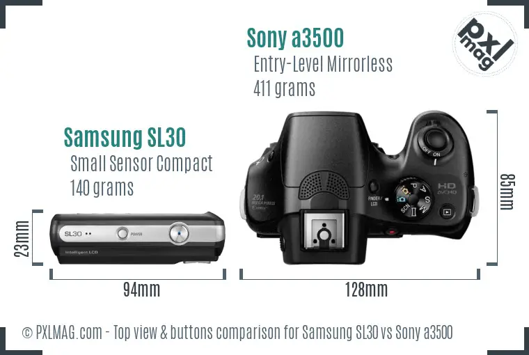 Samsung SL30 vs Sony a3500 top view buttons comparison
