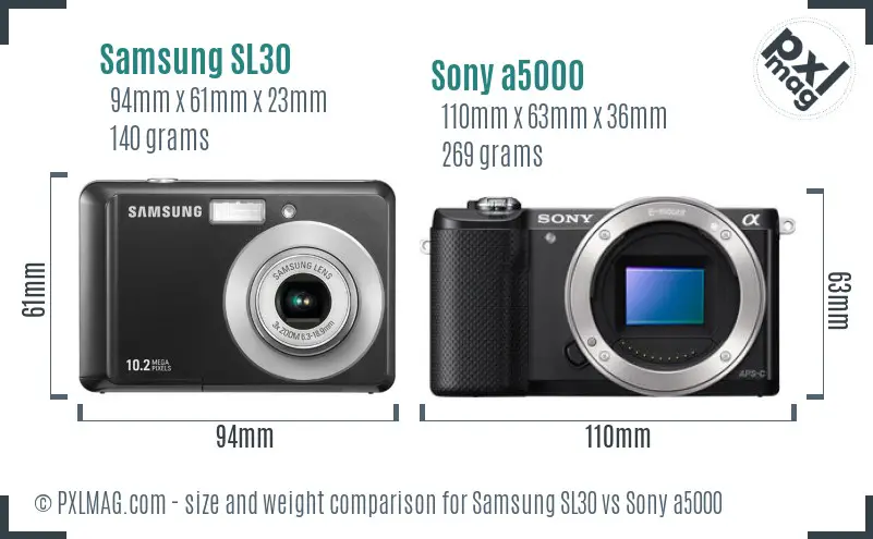 Samsung SL30 vs Sony a5000 size comparison