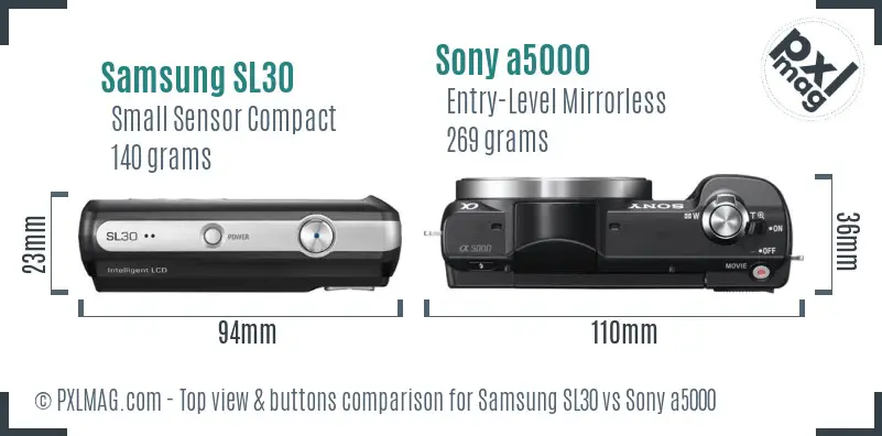 Samsung SL30 vs Sony a5000 top view buttons comparison