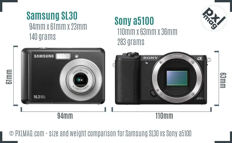 Samsung SL30 vs Sony a5100 size comparison