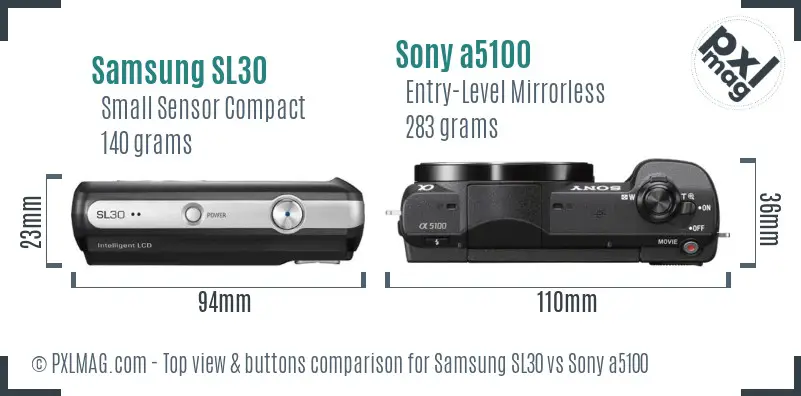 Samsung SL30 vs Sony a5100 top view buttons comparison