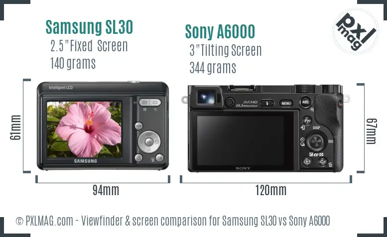 Samsung SL30 vs Sony A6000 Screen and Viewfinder comparison