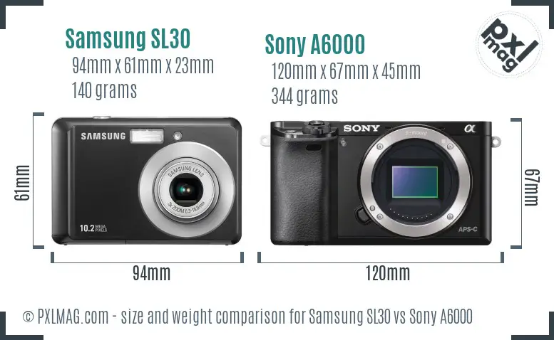 Samsung SL30 vs Sony A6000 size comparison