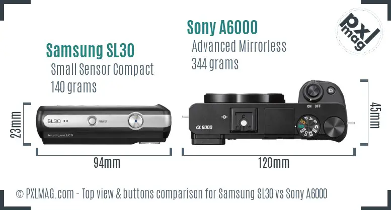 Samsung SL30 vs Sony A6000 top view buttons comparison
