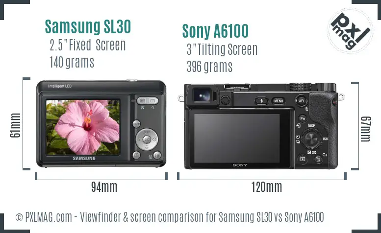 Samsung SL30 vs Sony A6100 Screen and Viewfinder comparison