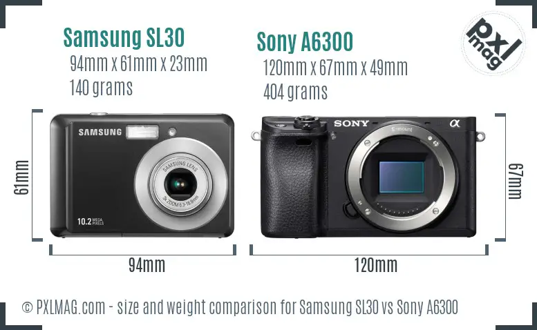 Samsung SL30 vs Sony A6300 size comparison