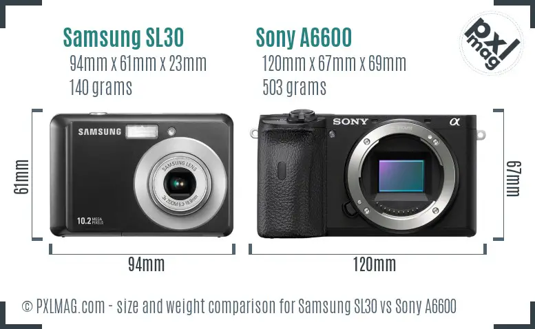 Samsung SL30 vs Sony A6600 size comparison