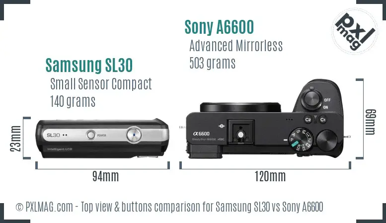 Samsung SL30 vs Sony A6600 top view buttons comparison