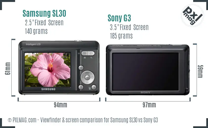Samsung SL30 vs Sony G3 Screen and Viewfinder comparison