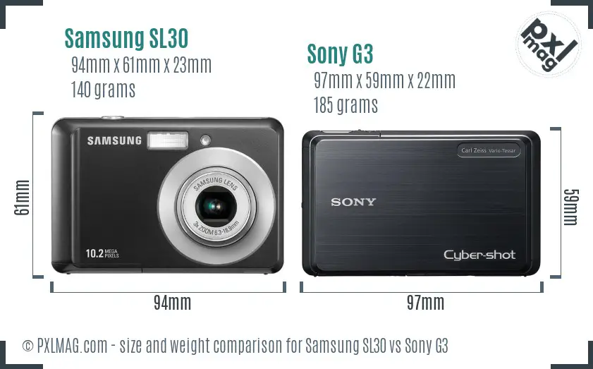 Samsung SL30 vs Sony G3 size comparison