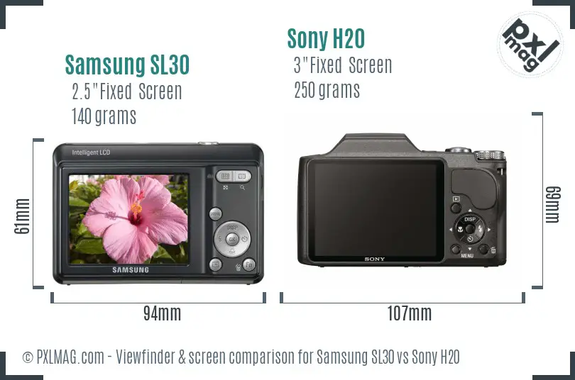 Samsung SL30 vs Sony H20 Screen and Viewfinder comparison Samsung SL30 vs Sony H20 Screen and Viewfinder comparison