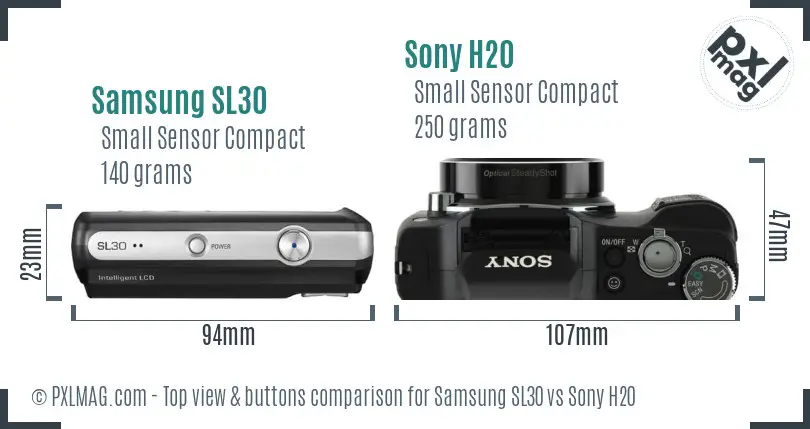 Samsung SL30 vs Sony H20 top view buttons comparison Samsung SL30 vs Sony H20 top view buttons comparison