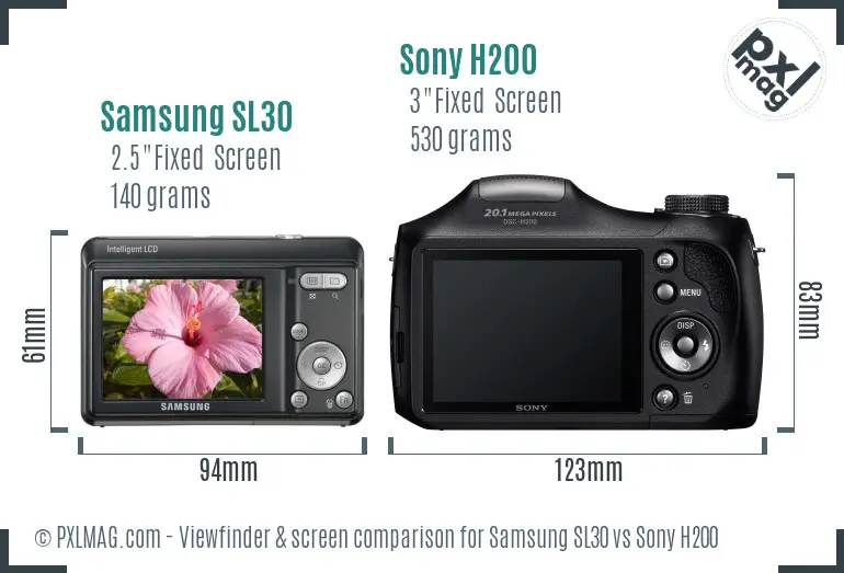 Samsung SL30 vs Sony H200 Screen and Viewfinder comparison