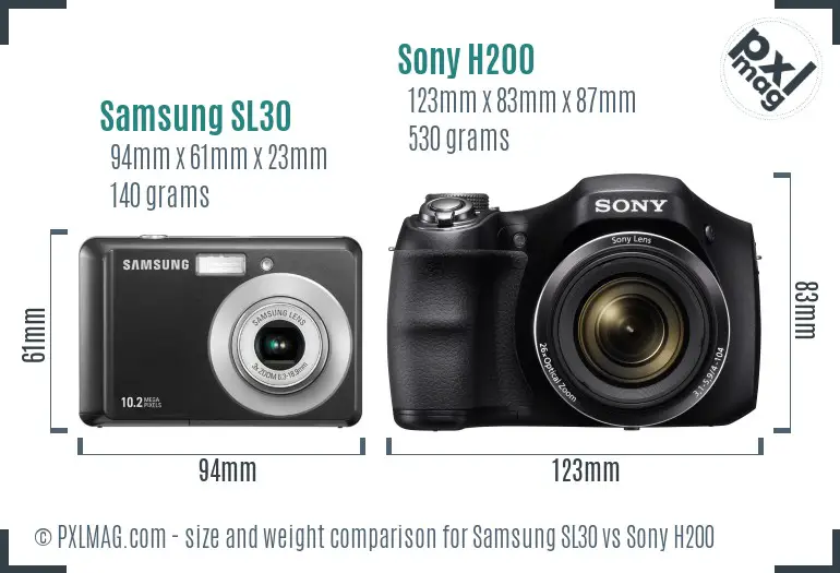 Samsung SL30 vs Sony H200 size comparison