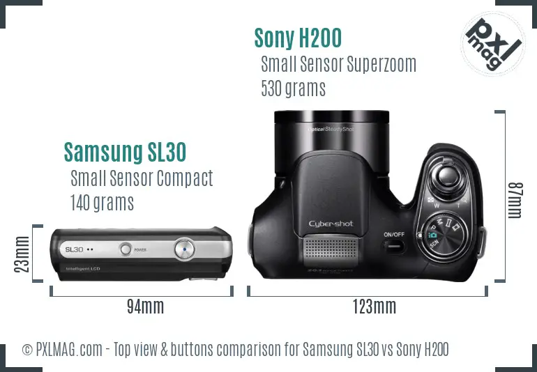 Samsung SL30 vs Sony H200 top view buttons comparison