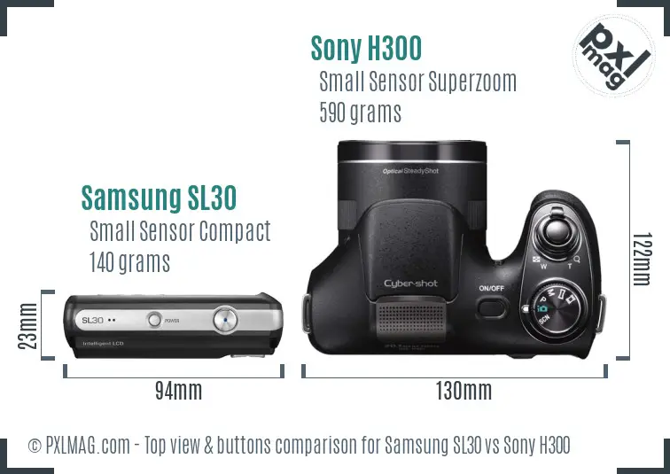 Samsung SL30 vs Sony H300 top view buttons comparison Samsung SL30 vs Sony H300 top view buttons comparison