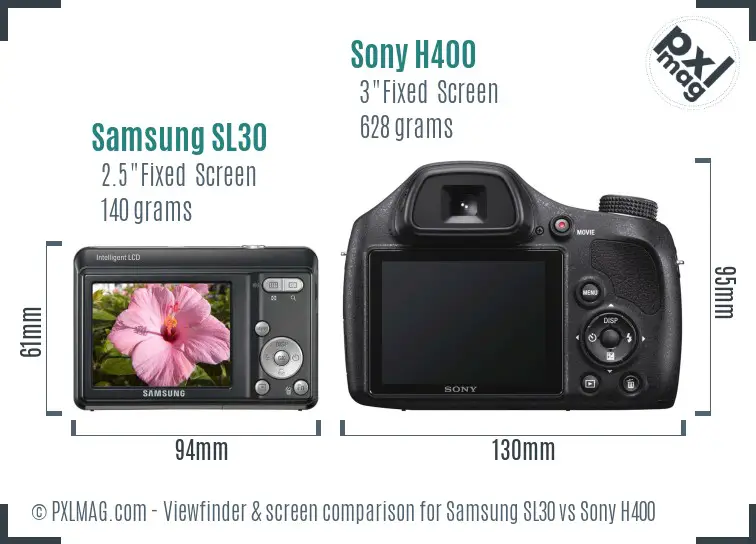 Samsung SL30 vs Sony H400 Screen and Viewfinder comparison